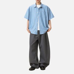 Retro Contrast-Stitch Denim-Look Shirt