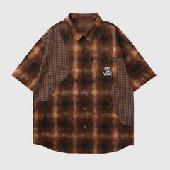 Contrast Patchwork Plaid Shirts