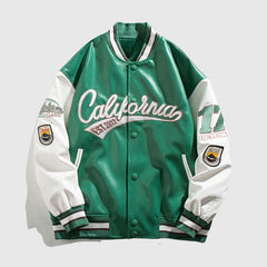 Embroidered PU Leather Baseball Jacket