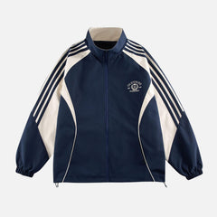 Vintage Striped Stand-Collar Track Jacket