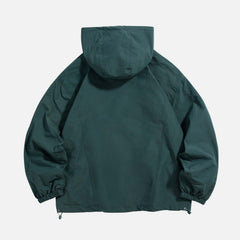 Solid Letter Print Hooded Windbreaker