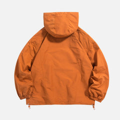Solid Letter Print Hooded Windbreaker
