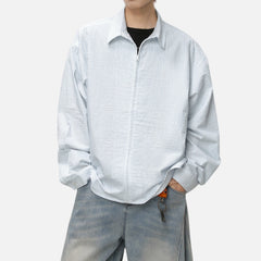 Japanese Zip-Up Striped Shirt Jacket