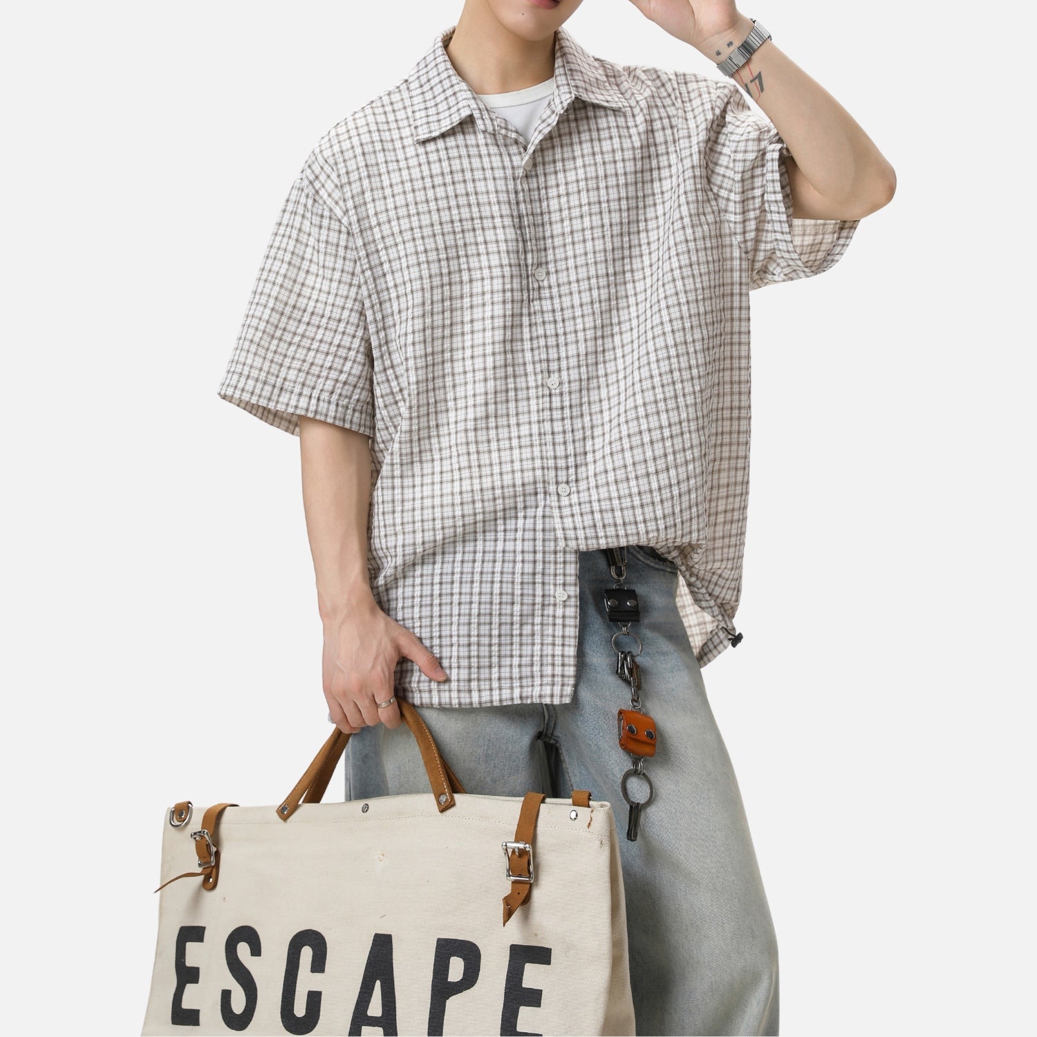 Adjustable Hem Plaid Shirt