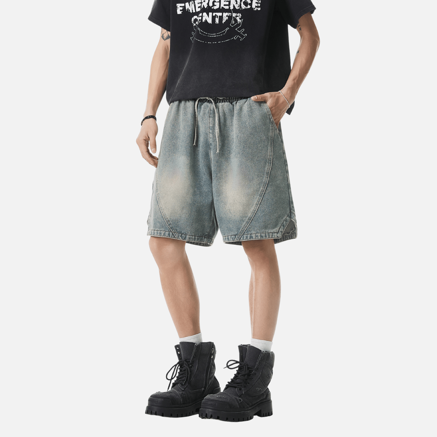 Adjustable Waistband Denim Shorts
