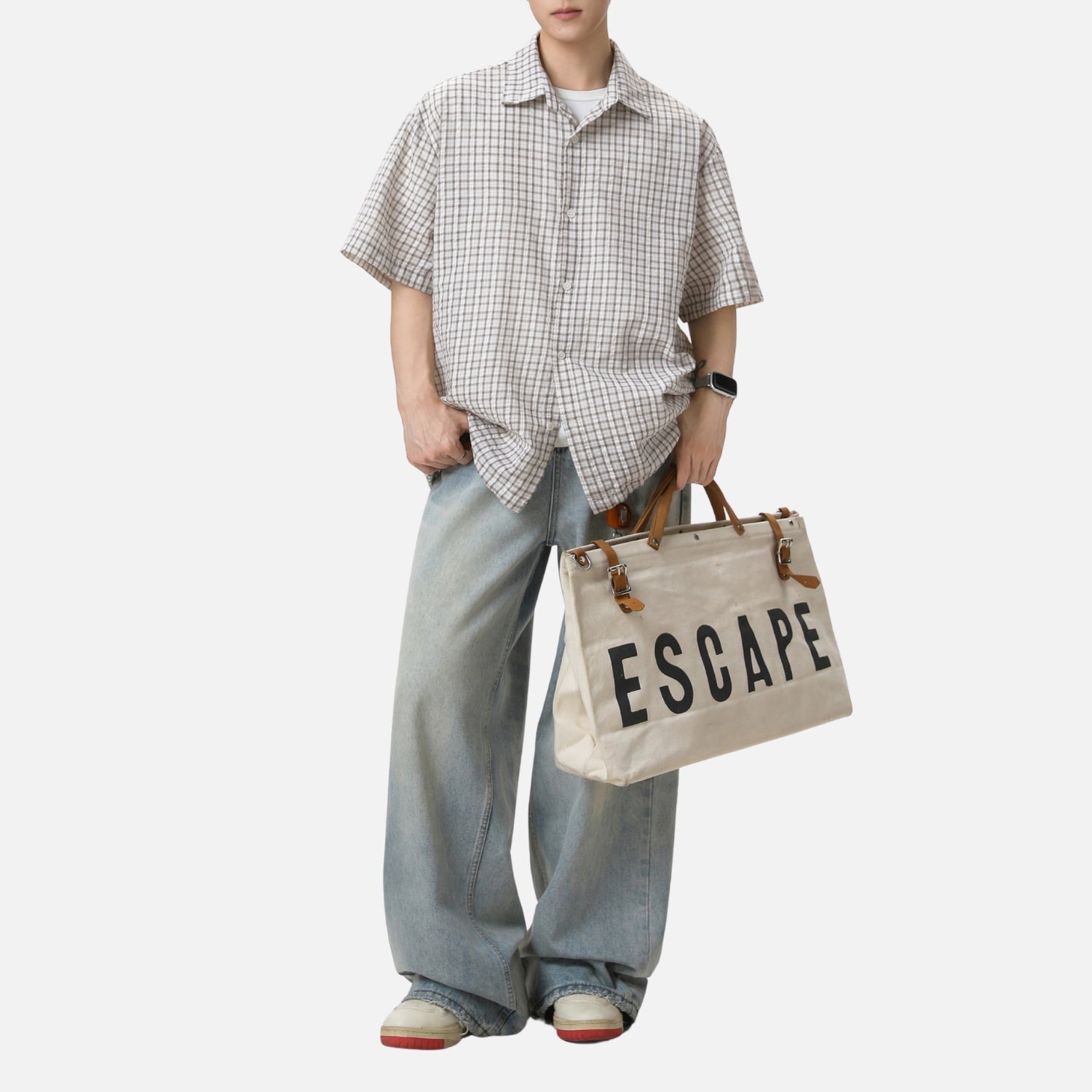 Adjustable Hem Plaid Shirt