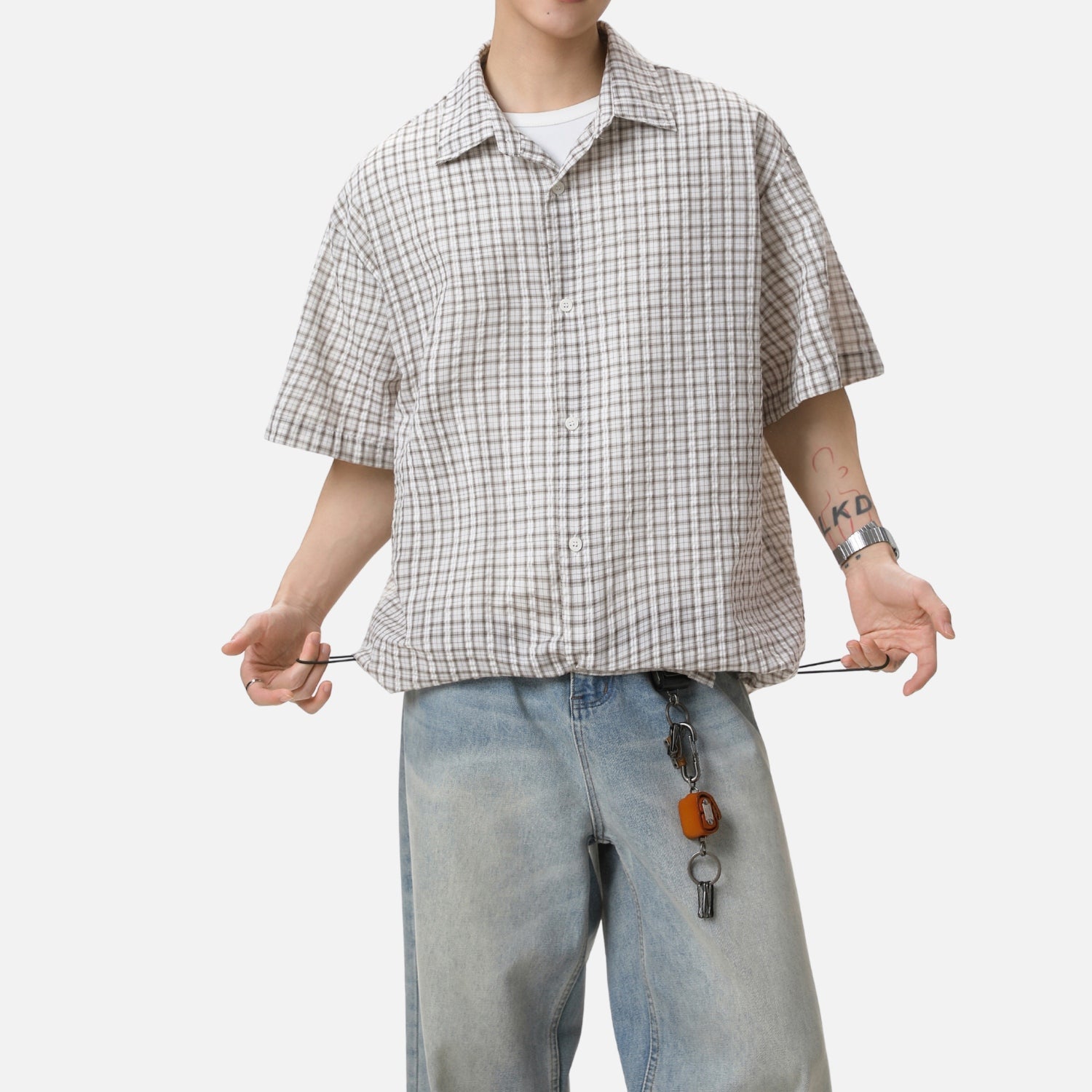 Adjustable Hem Plaid Shirt