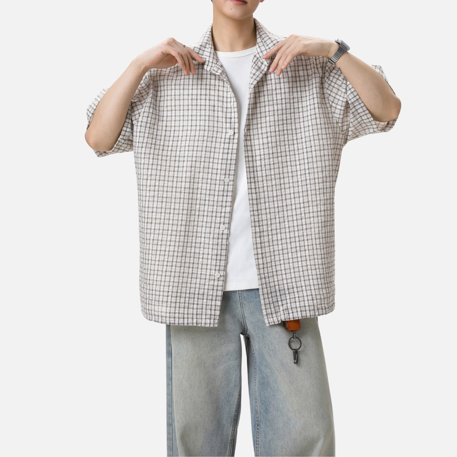 Adjustable Hem Plaid Shirt