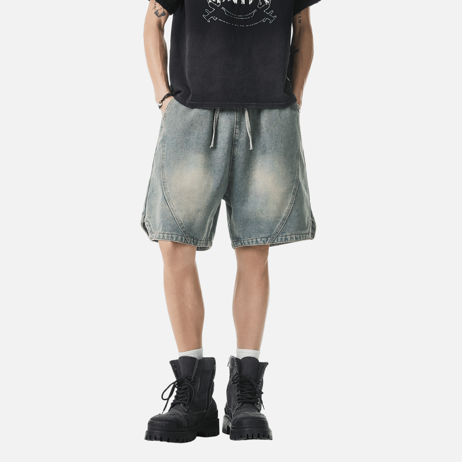 Adjustable Waistband Denim Shorts