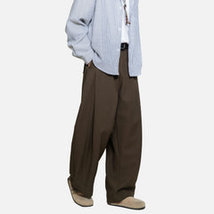 Draped Pleated Straight-Leg Trousers