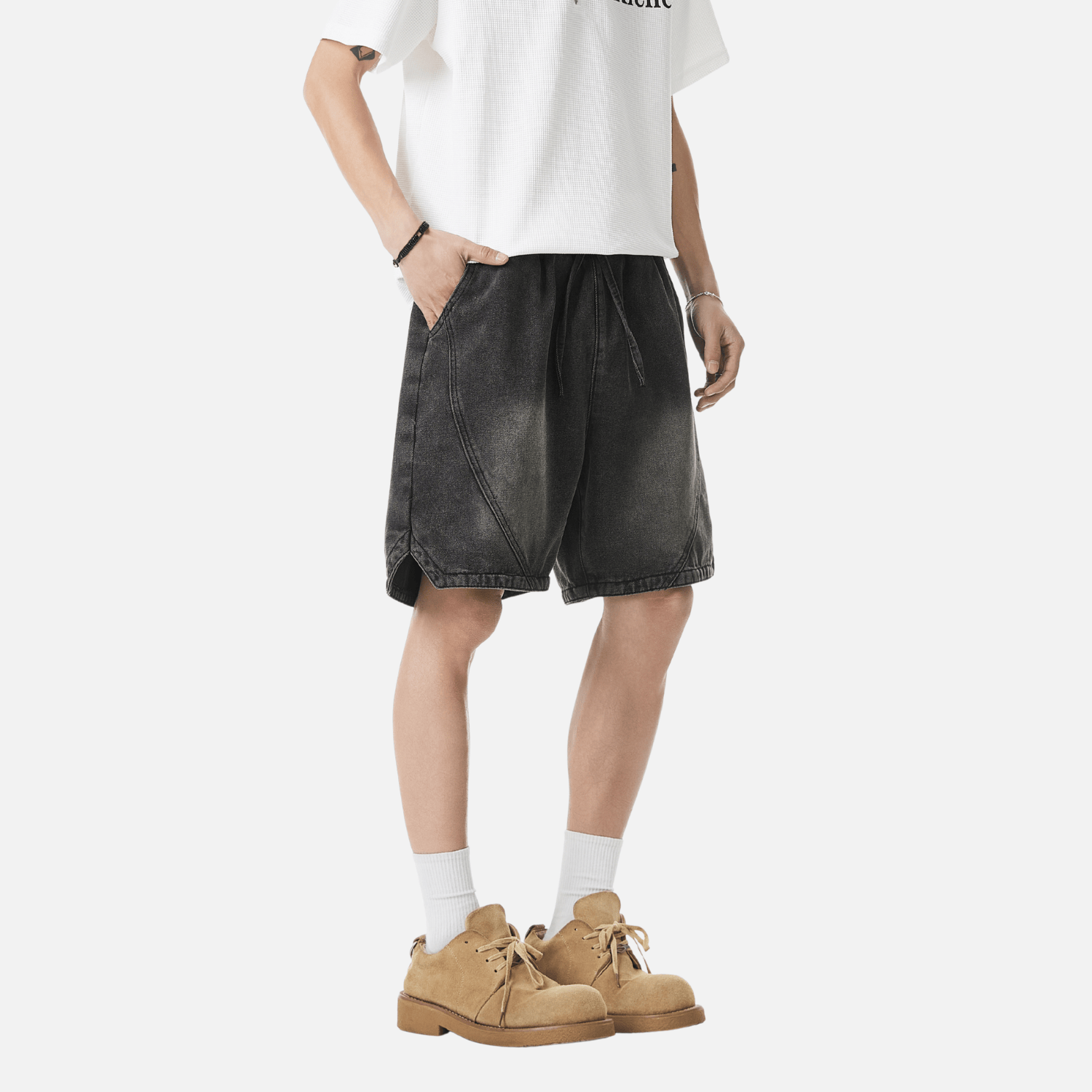 Adjustable Waistband Denim Shorts