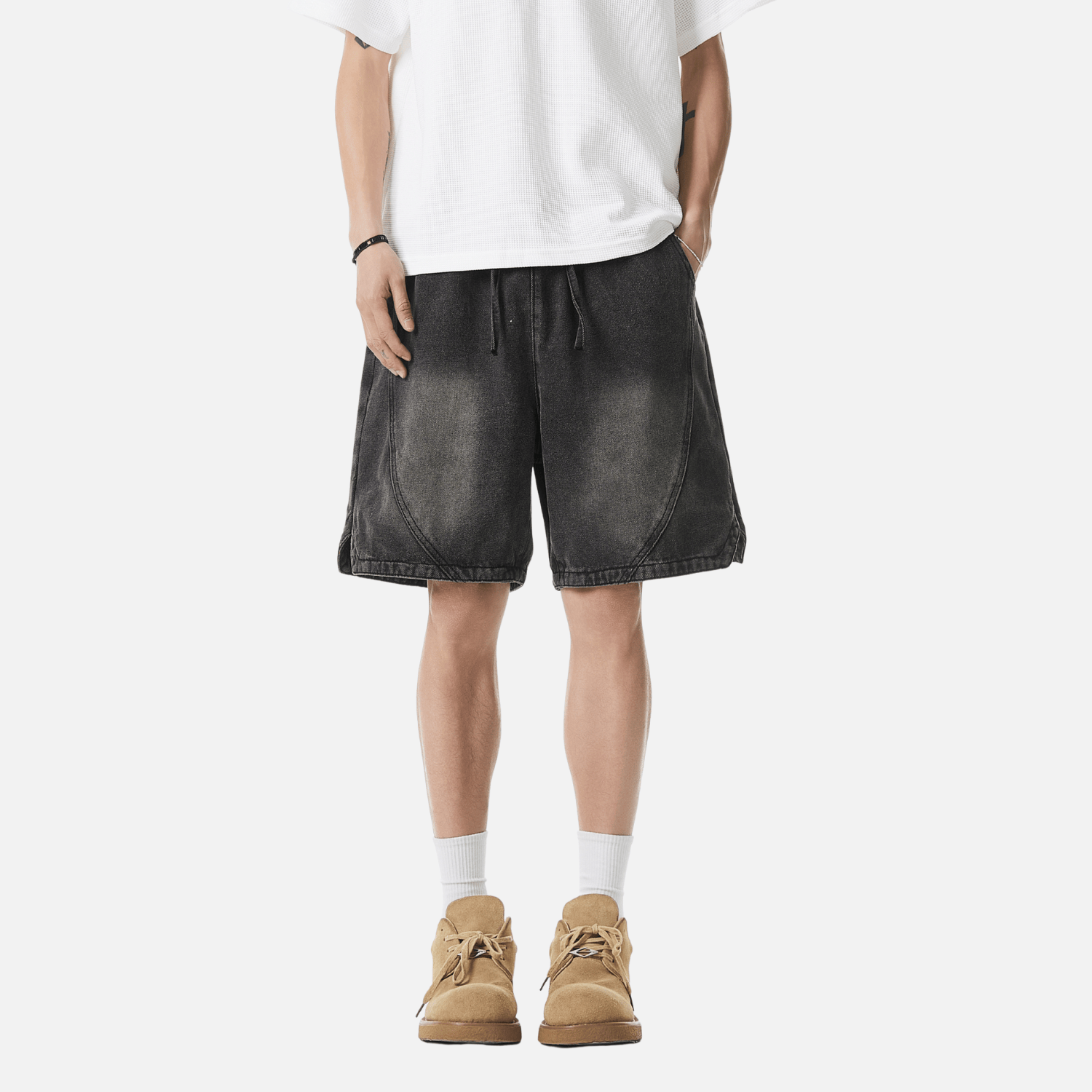Adjustable Waistband Denim Shorts