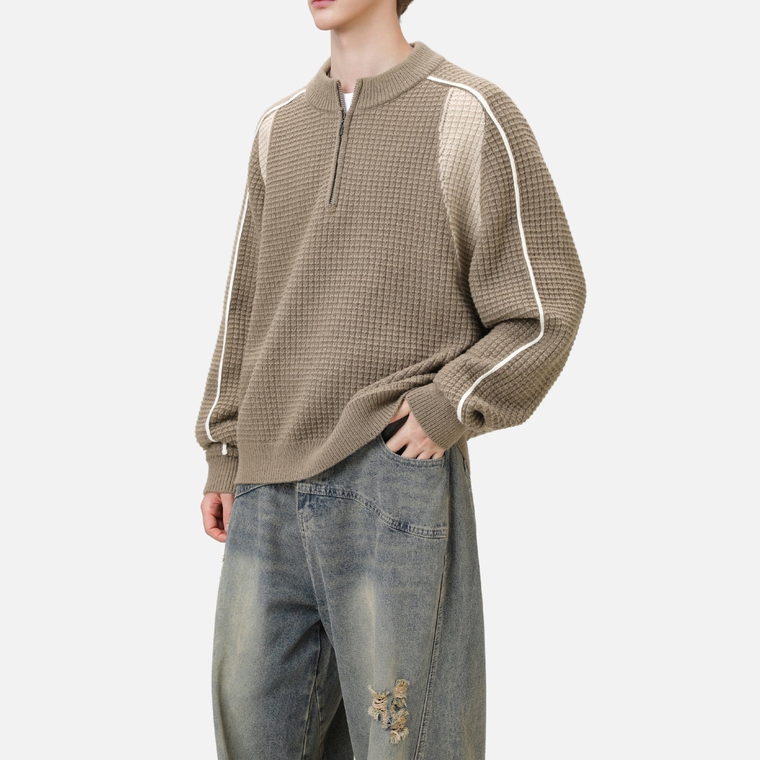 Textured Half-Zip Knit Sweatshirts