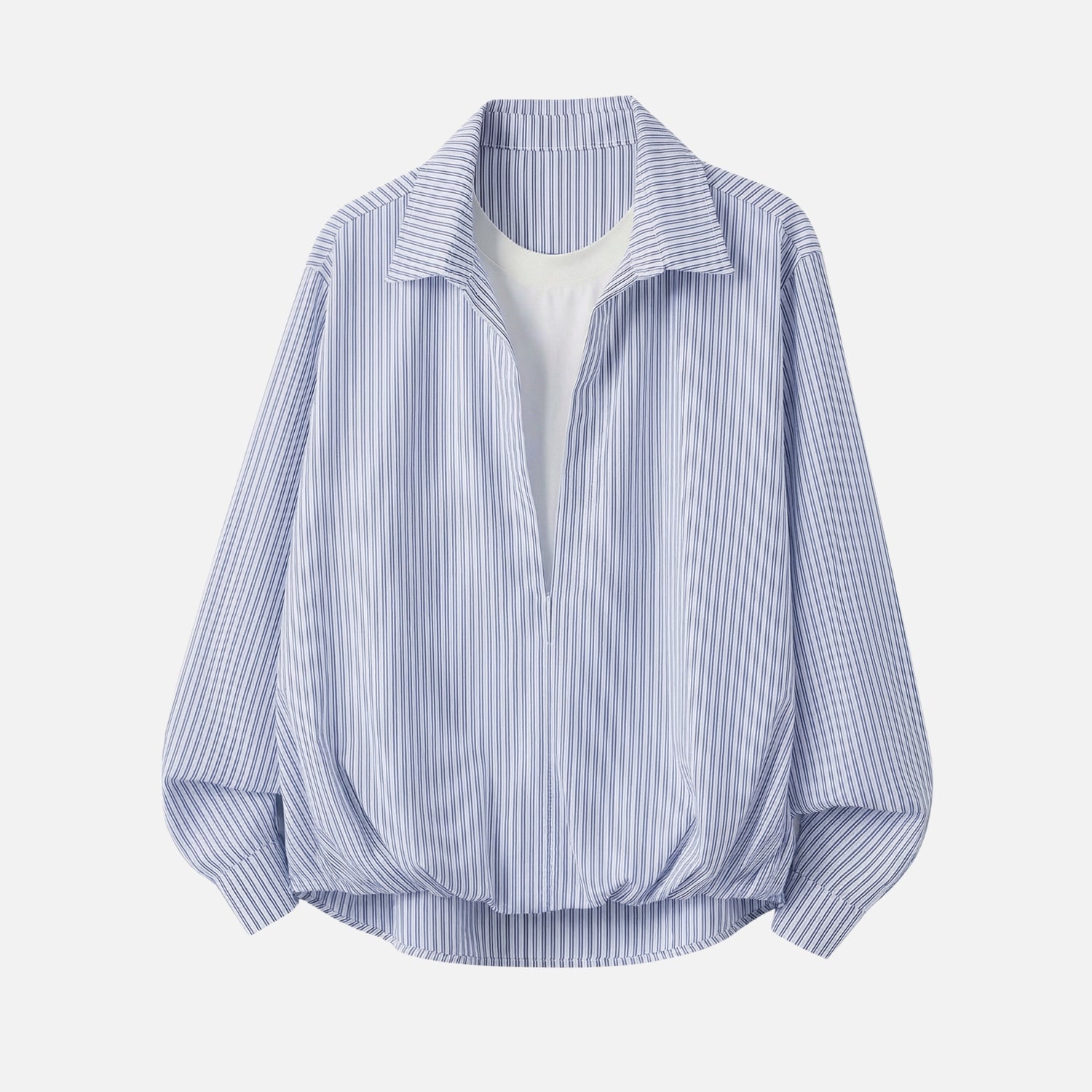 Deep V Faux-Layered Stripe Shirt