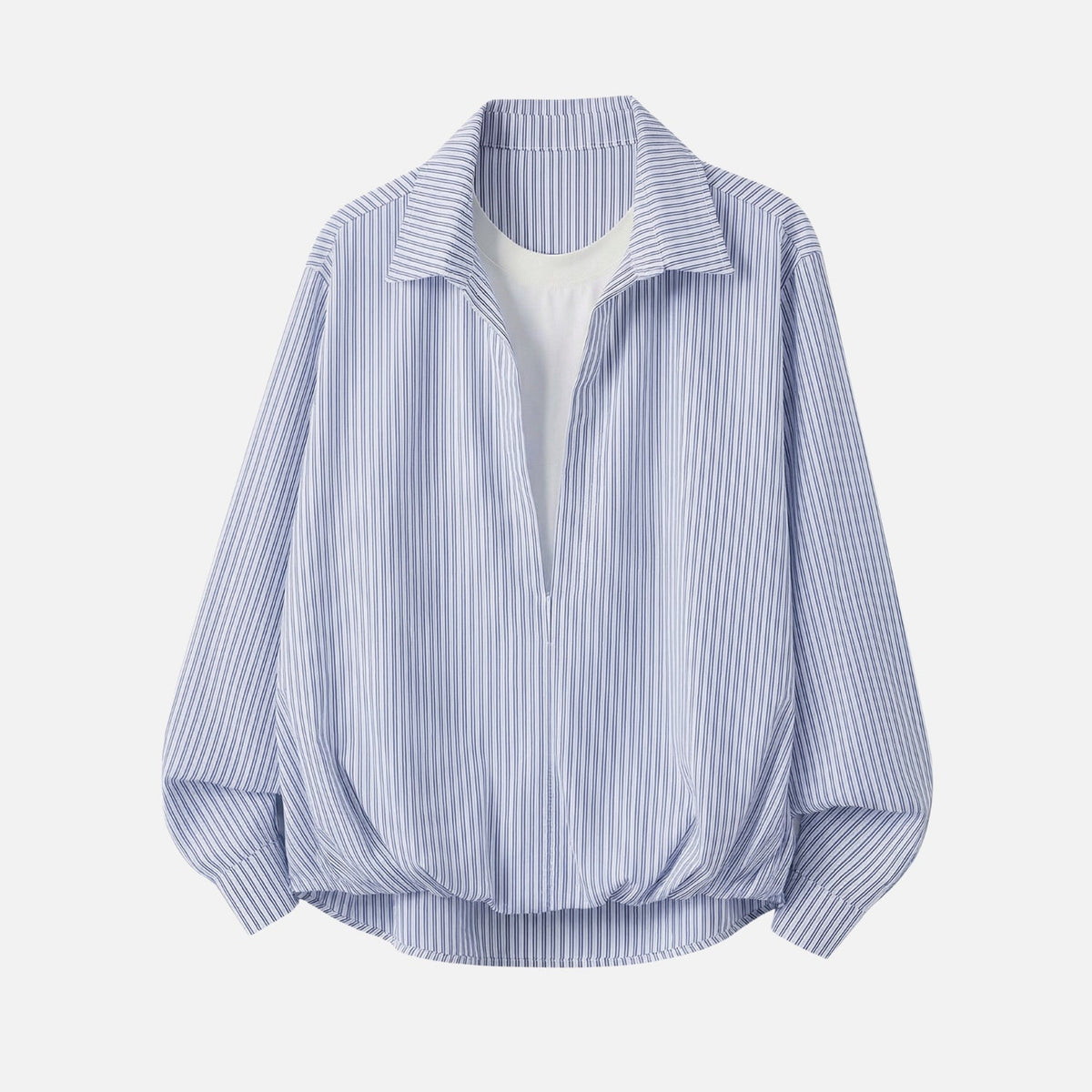Deep V Faux-Layered Stripe Shirt