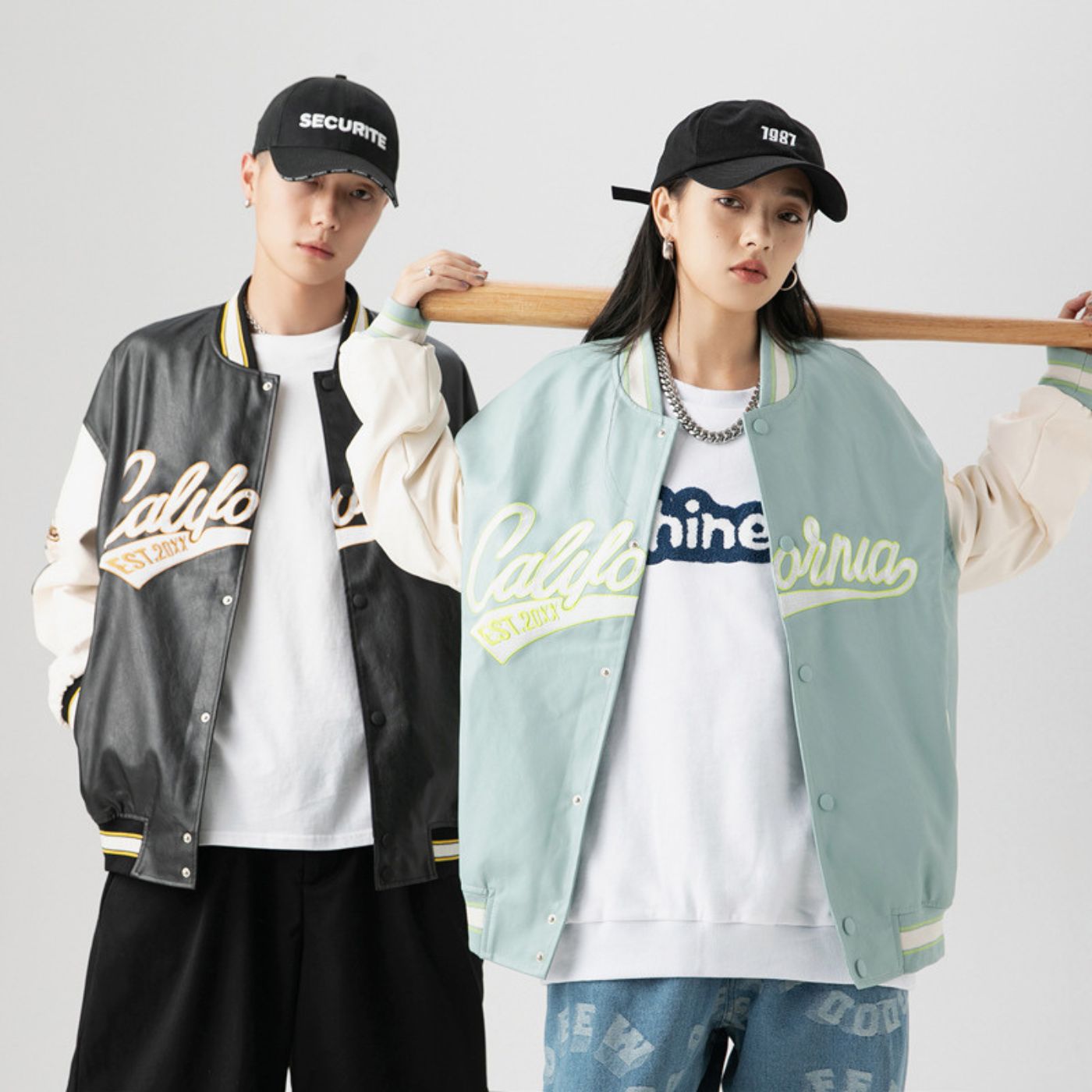 Embroidered PU Leather Baseball Jacket