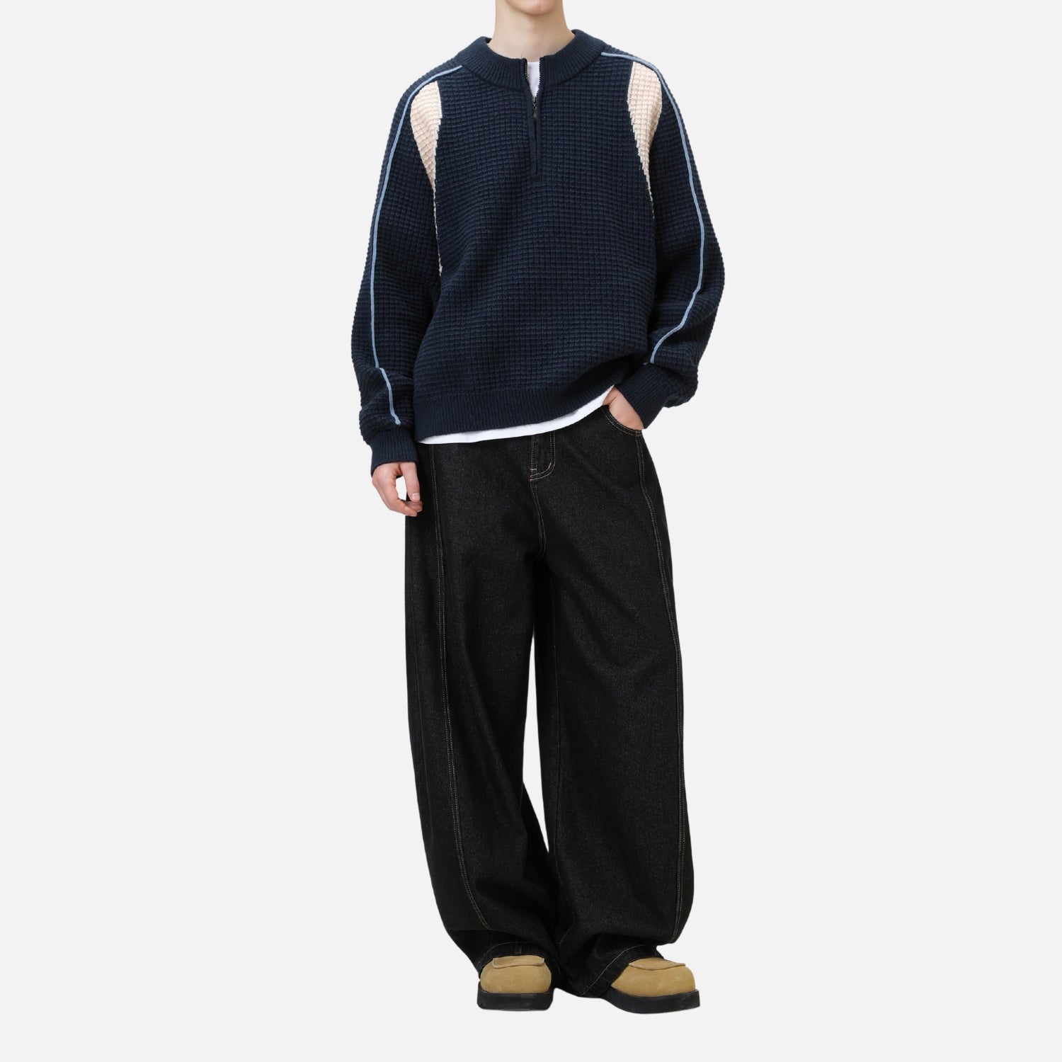 Textured Half-Zip Knit Sweatshirts