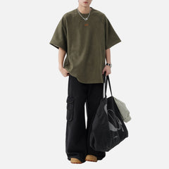 Paneled Faux Suede Short Sleeve Tee
