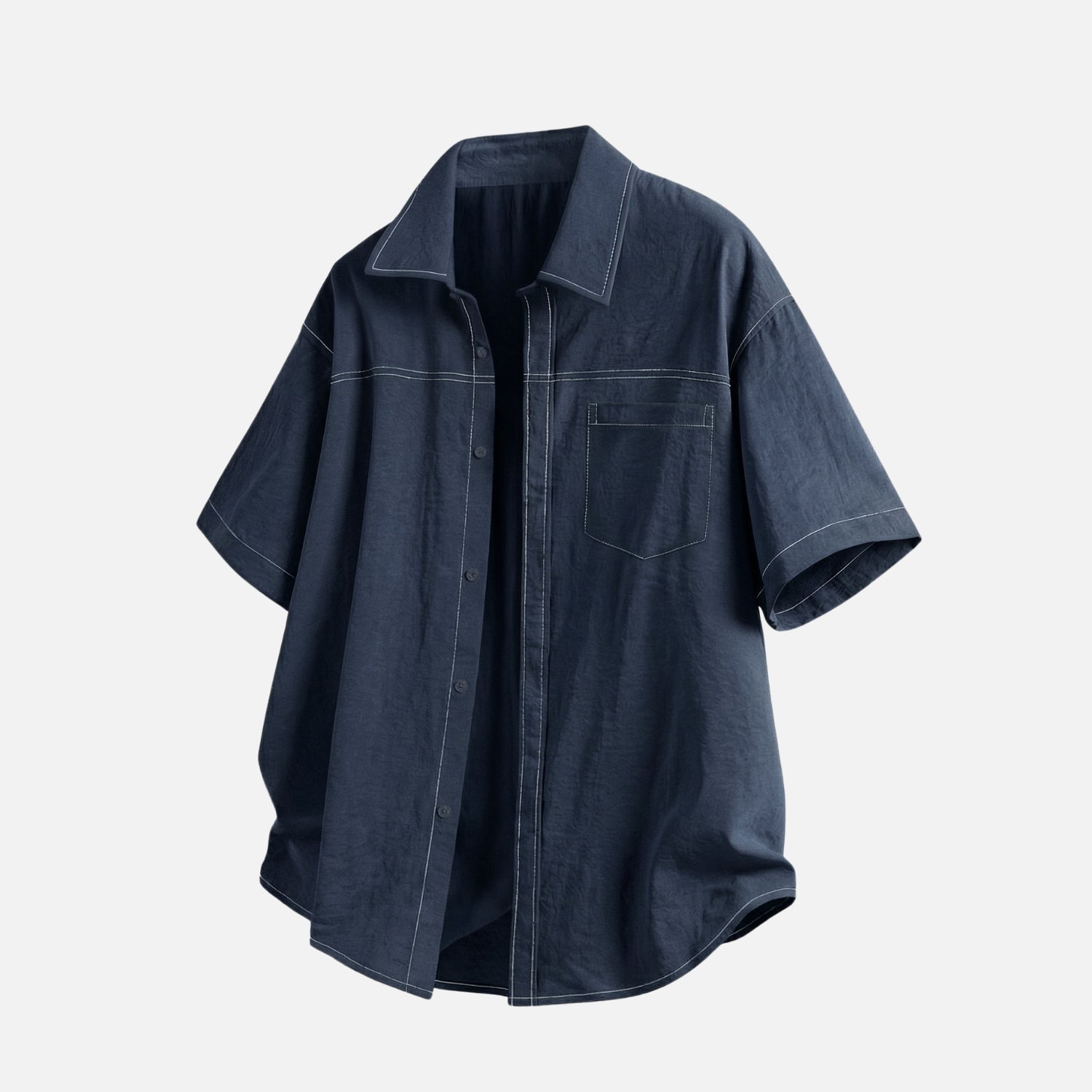 Retro Contrast-Stitch Denim-Look Shirt