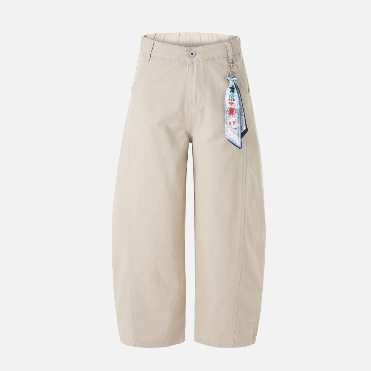 Pendant Detail Slant Cargo Baggy Pants