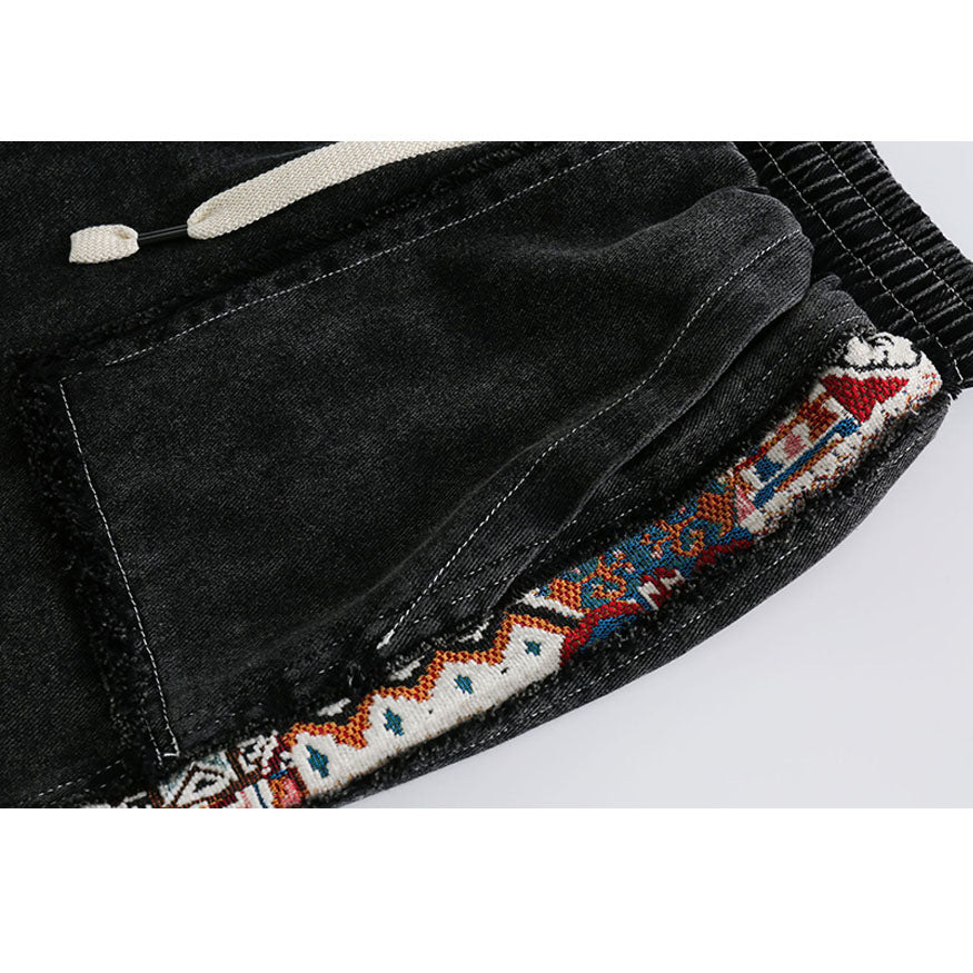 Ethnic Patchwork Drawstring Shorts