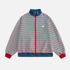 Colorblock Stripe Stand Collar Jacket